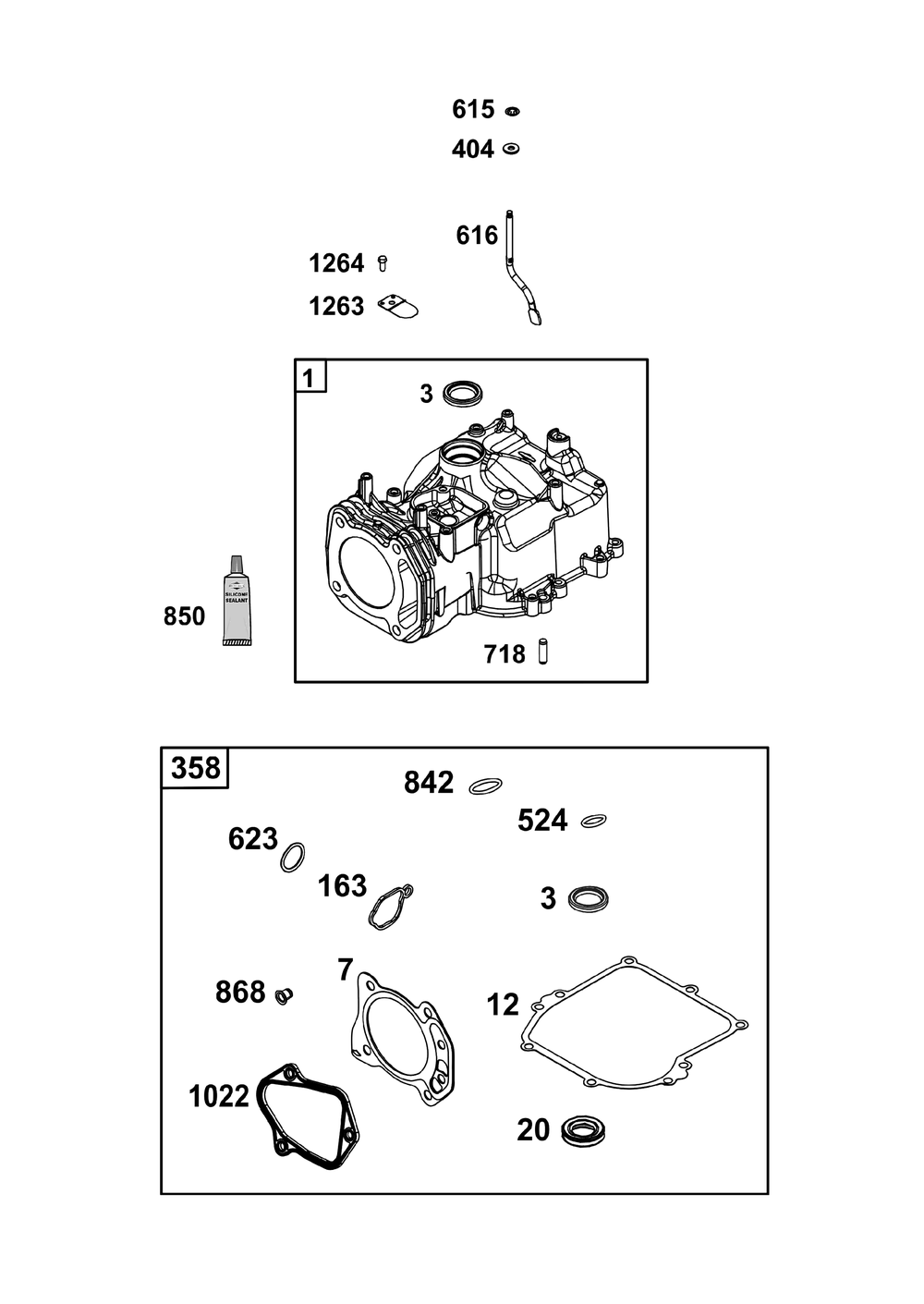 Cylinder Group Diagram and Parts List for 093J02-0166-F1 020000 - 09Z999 Briggs and Stratton Engine